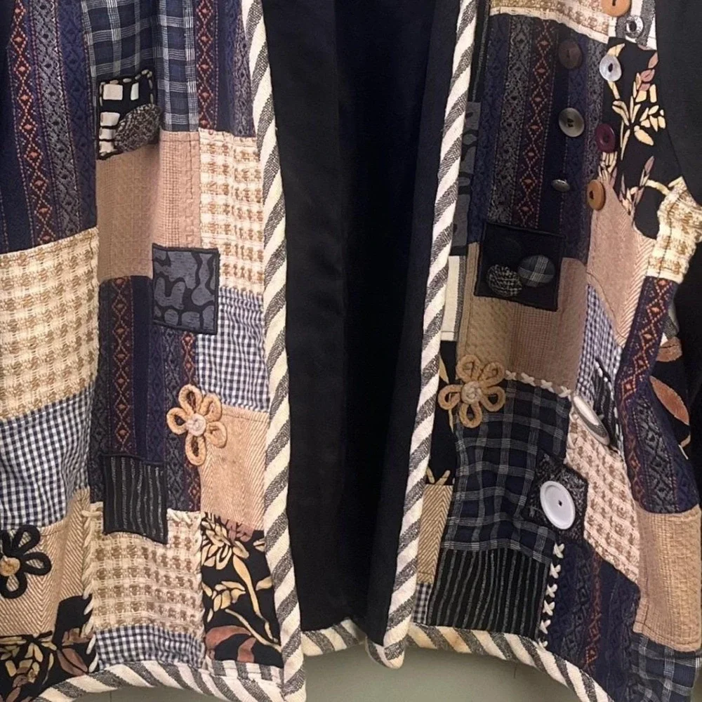 Stephanie‎ Thomas Sport Art To Wear Patchwork Button Embellished Blazer Size 3X
